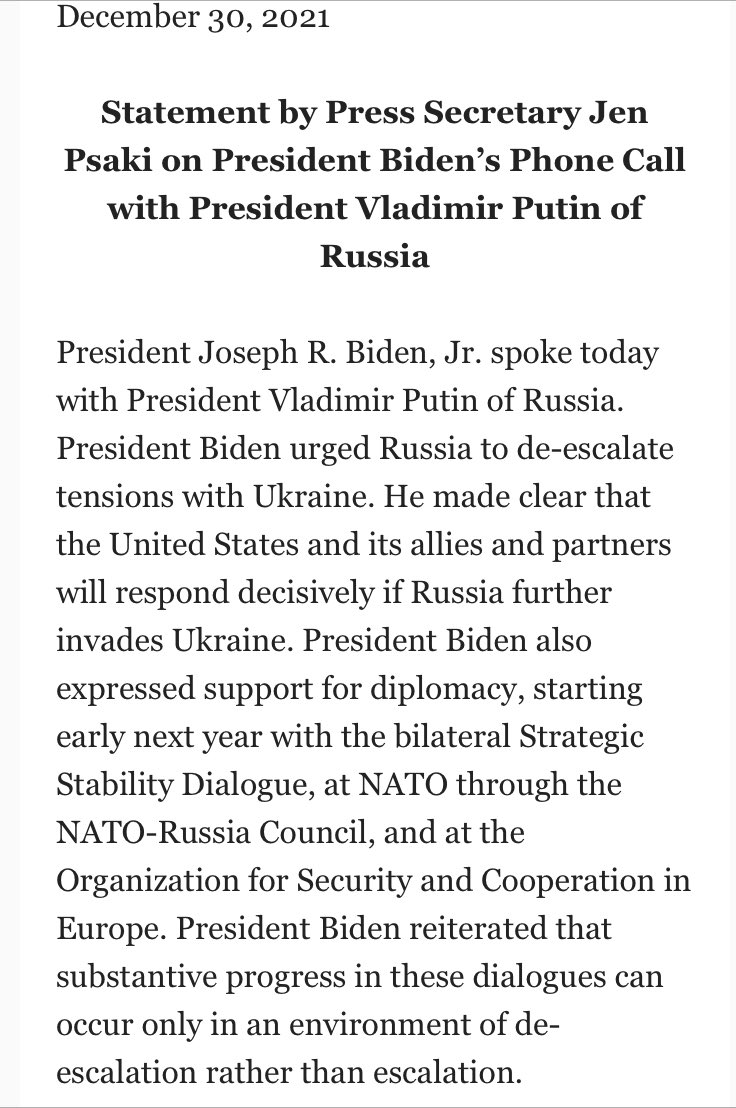 .@WhiteHouse statement in Putin-Biden phone conversation