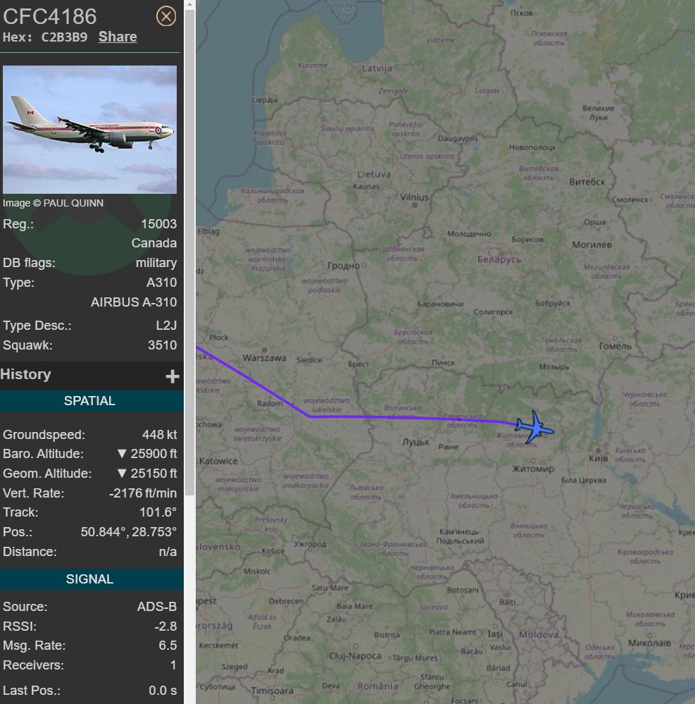 Canadian Armed Forces Airbus CC-150 Polaris inbound Kyiv