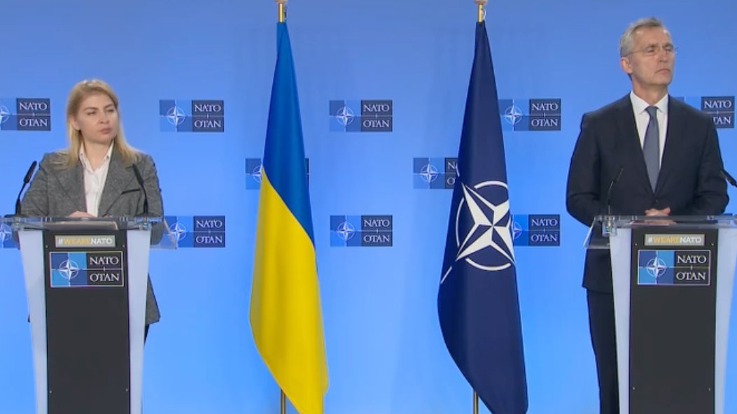 Standing alongside Ukraine's Deputy PM Stefanishyna, NATO Sec Gen Stoltenberg says he doesn't expect this week's spate of meetings with  Russia to solve the problems. He hopes talks will  produce a way forward.