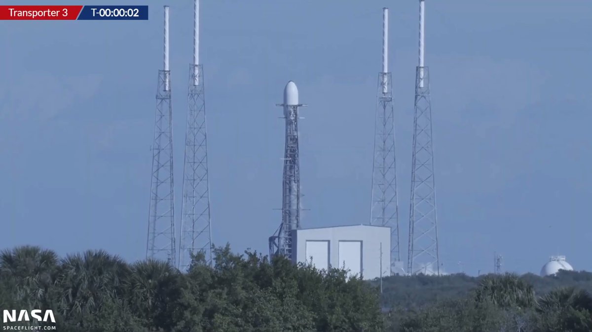 LAUNCH. Falcon 9 launches with the Transporter-3 (105 satellites.) mission from SLC-40