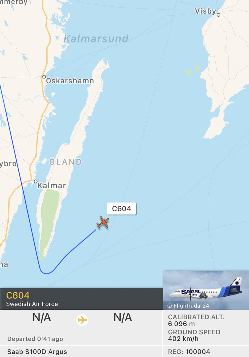 Swedish Air Force AEW heading east of Öland