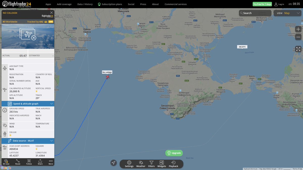 US Navy P8 Poseidon AE6834 active off the coast of Crimea
