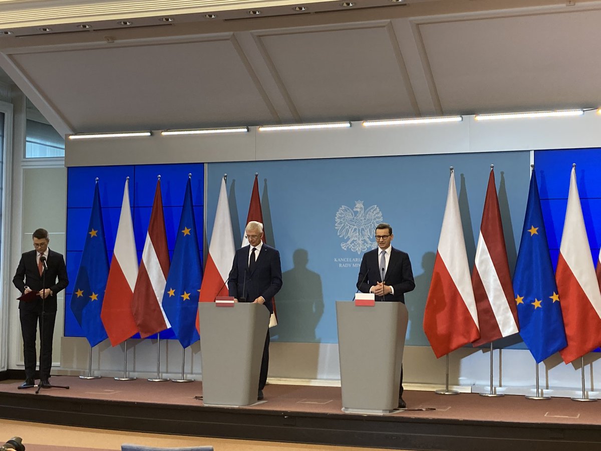 Prime Minister @MorawieckiM after talks with the Prime Minister of Latvia @krisjaniskarins: There can be no such thing as NATO concessions to threats, blackmail used by Russia