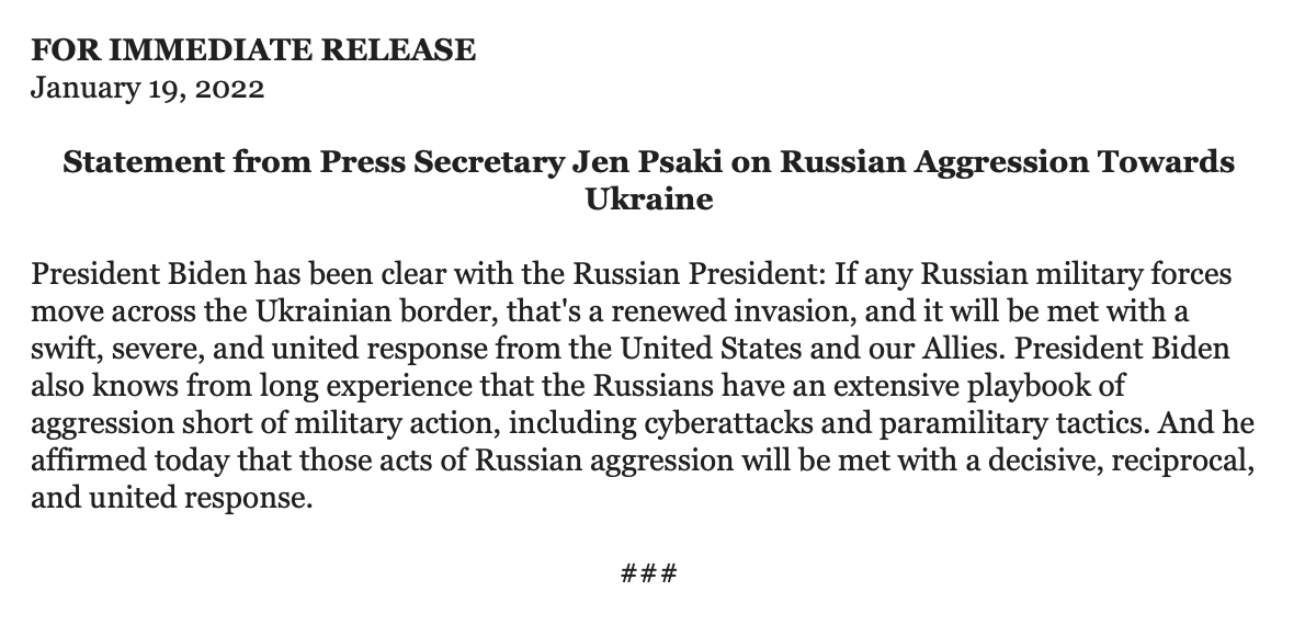 .@PressSec clarifies Biden's comments about Ukraine — but still distinguishes between a military invasion and behavior that's short of military action