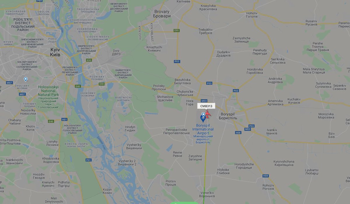 17:31z  CMB313, a National Air flight chartered by USTRANSCOM, arrived in Kyiv this evening from Frankfurt with a weapons shipment