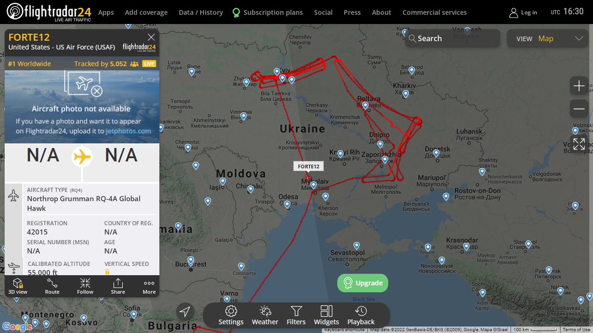 RQ-4A Global Hawk on 10 hours mission over Ukraine