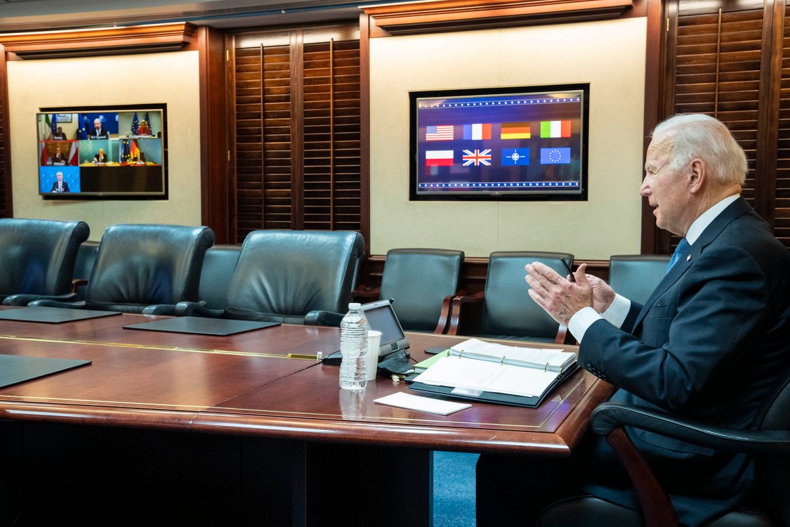 President Biden:Today, I spoke with European leaders in response to Russia's military buildup on Ukraine's borders. We discussed our joint efforts to deter further Russian aggression, such as preparations to impose severe economic costs on Russia and reinforce security on the eastern flank