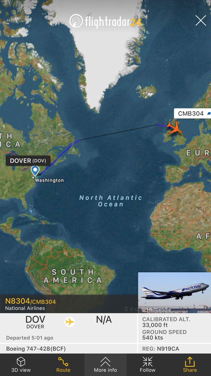 Fourth likely weapons shipment for Ukraine heading from Dover, currently above U.K., likely inbound for Kyiv (Boryspil)