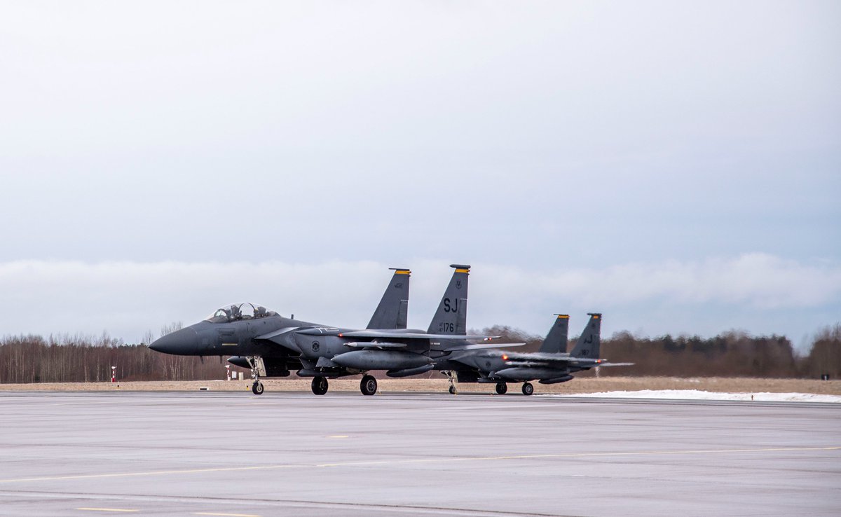 .@usairforce F-15s have landed at Amari Air Base, Estonia and Danish F-16s will arrive at Siauliai Air Base, Lithuania tomorrow to bolster the forces already deployed under the long established @NATO Air Policing mission