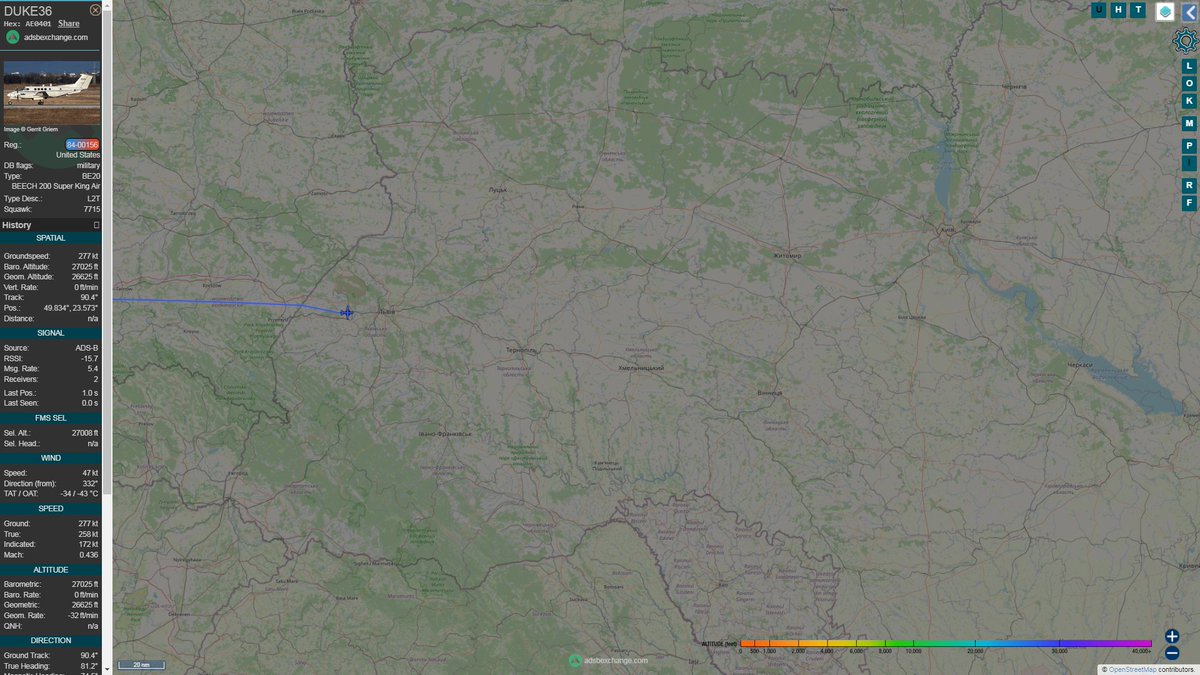 US Army C-12U-3 Huron DUKE36 tracking over Ukraine