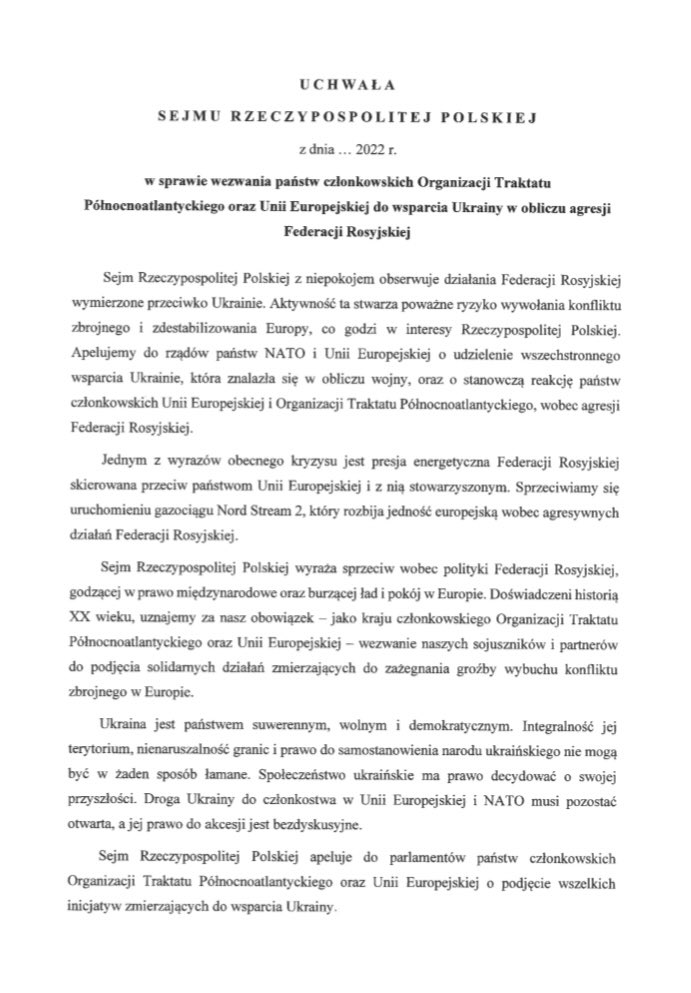 Polish Sejm has adopted resolution on solidarity with Ukraine