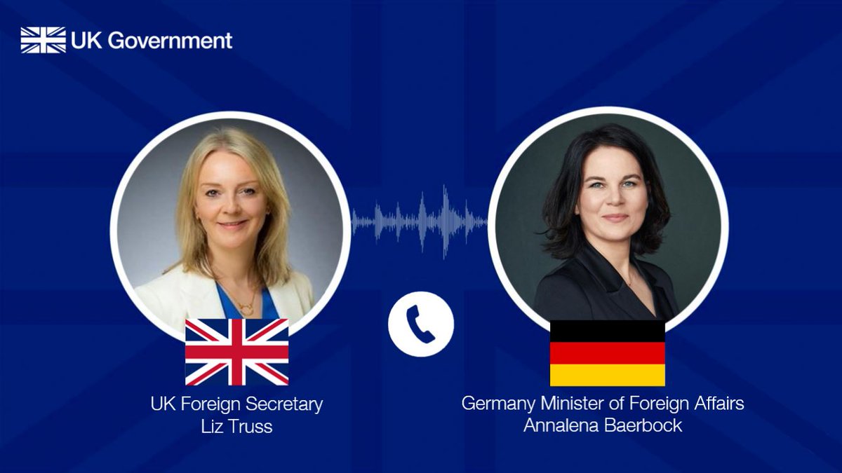 Foreign office Secretary Liz Truss and FM of Germany @ABaerbock discussed: The severe cost of Russian aggression against Ukraine; Working together as @NATO allies to defend European security; Russia must de-escalate and pursue a path of diplomacy
