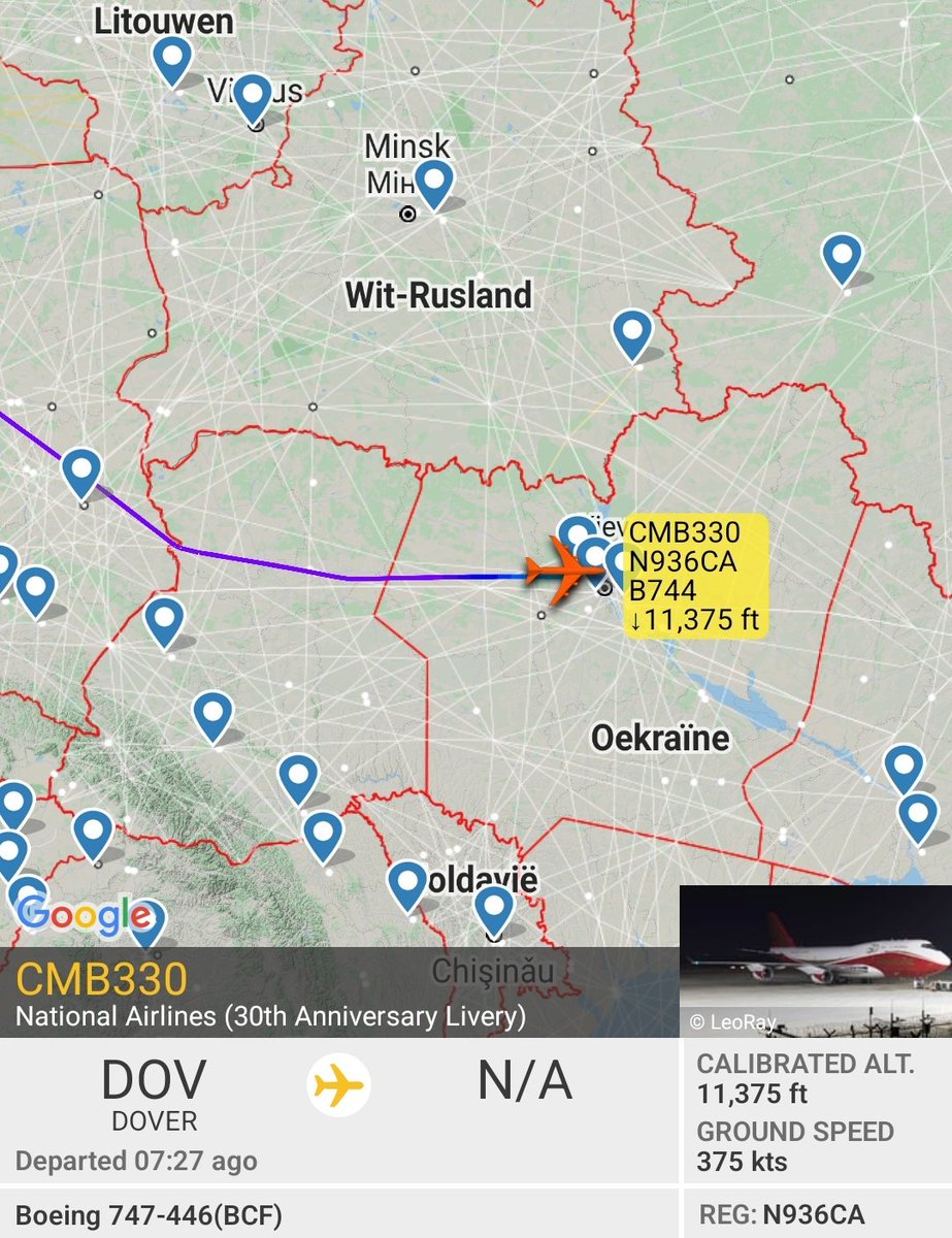 U.S. N936CA, another National Airlines Boeing 747, is currently approaching flag-usflag-uaKyiv Boryspil Airport, Ukraine, as U.S. Transportation Command flight CMB330