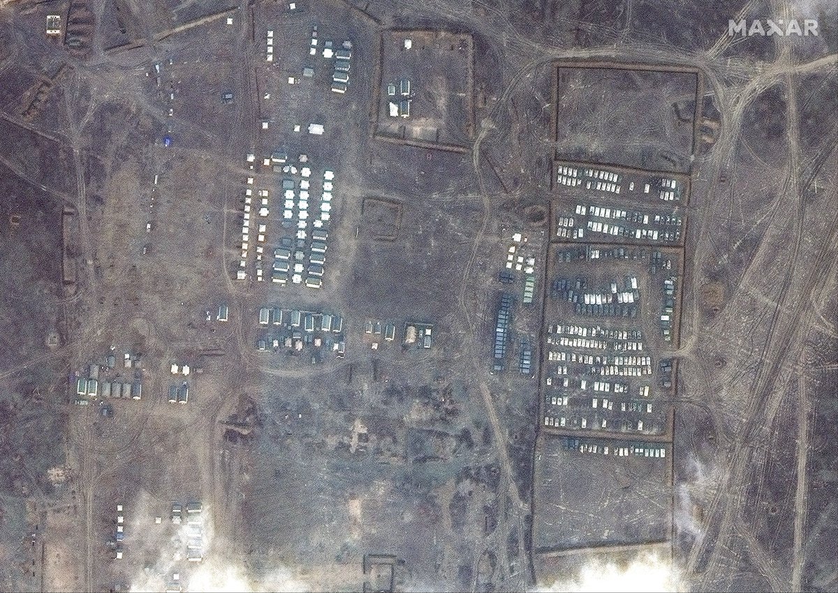 Opuk training area, southern Crimea. Jan. 31. Tents and armored vehicles