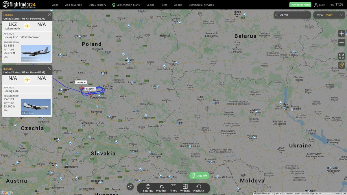 USAF E8C Joint STARS REDEYE6 en route to Ukraine