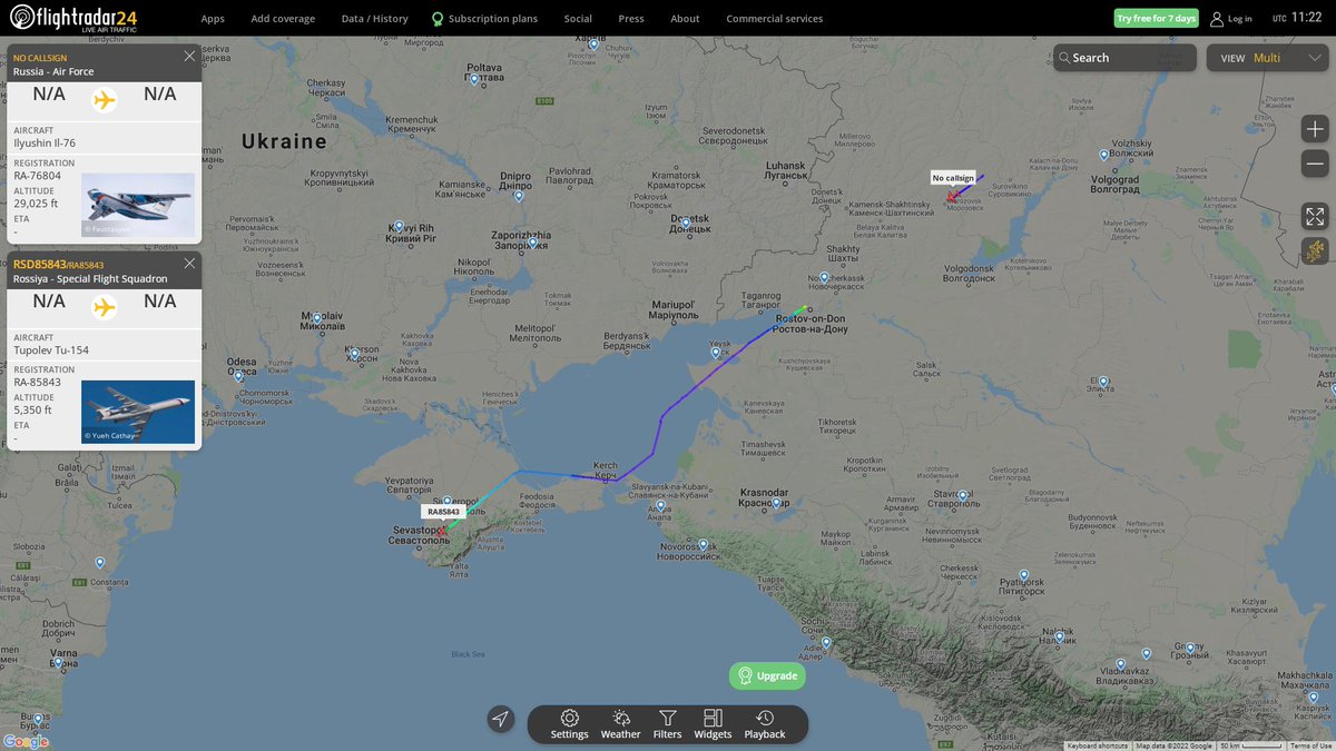 Activity of Russian aviation: Russian Air Force Tupolev Tu-154 RSD85843 and Rosgvardia Ilyushin Il-76 RA-76804
