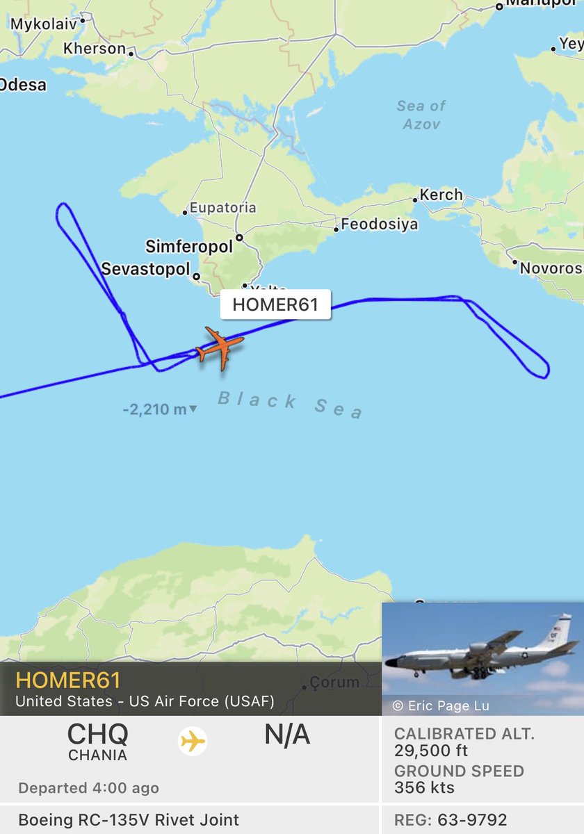5 FEB: USAF RC-135V 63-9792 HOMER61 departed Souda Bay at 0606z - Black Sea mission