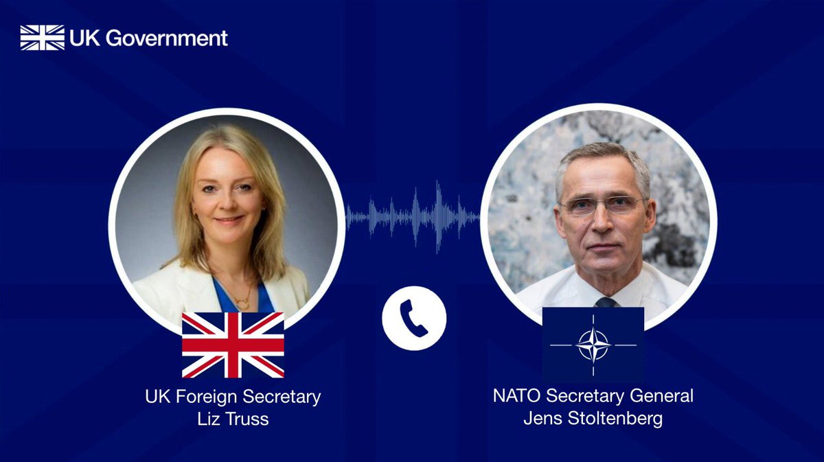 Liz Truss: Spoke to NATO Secretary-General @jensstoltenberg and agreed:   Russia must cease its destabilising activities against Ukraine; Decisions on NATO membership are for NATO & those seeking to join   NATO allies are united. Any Russian incursion would be met with severe costs