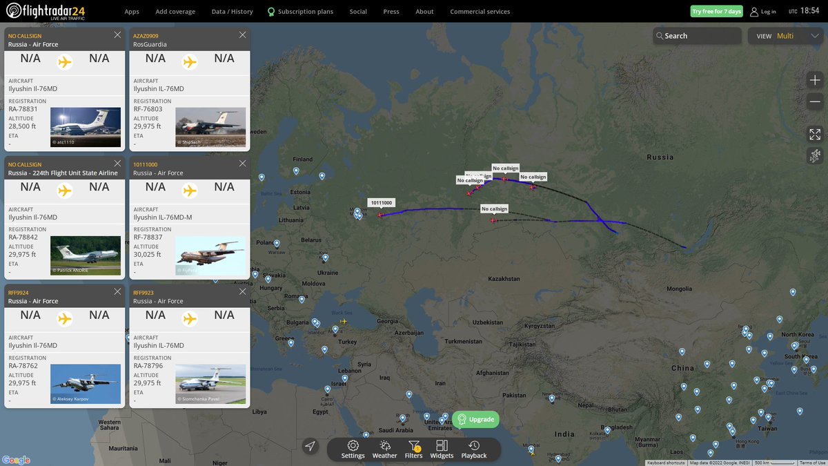 Russian Aerial activity from Central Asia: Russian Air Force Ilyushin Il-76MD RA-78831 - Russian Air Force Ilyushin Il-76MD RA-78842 - Russian Air Force Ilyushin Il-76MD RA-78762 -RosGuardia Ilyushin IL-76MD RF-76803 -Russian Air Force Ilyushin IL-76MD-M RF-78837 -Russian Air Force Ilyushin IL-76MD RA-78796