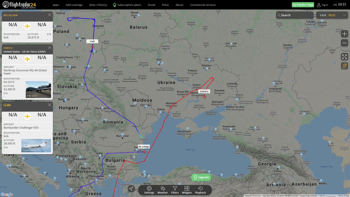 USAF RQ4 Global Hawk FORTE12 active over Ukraine