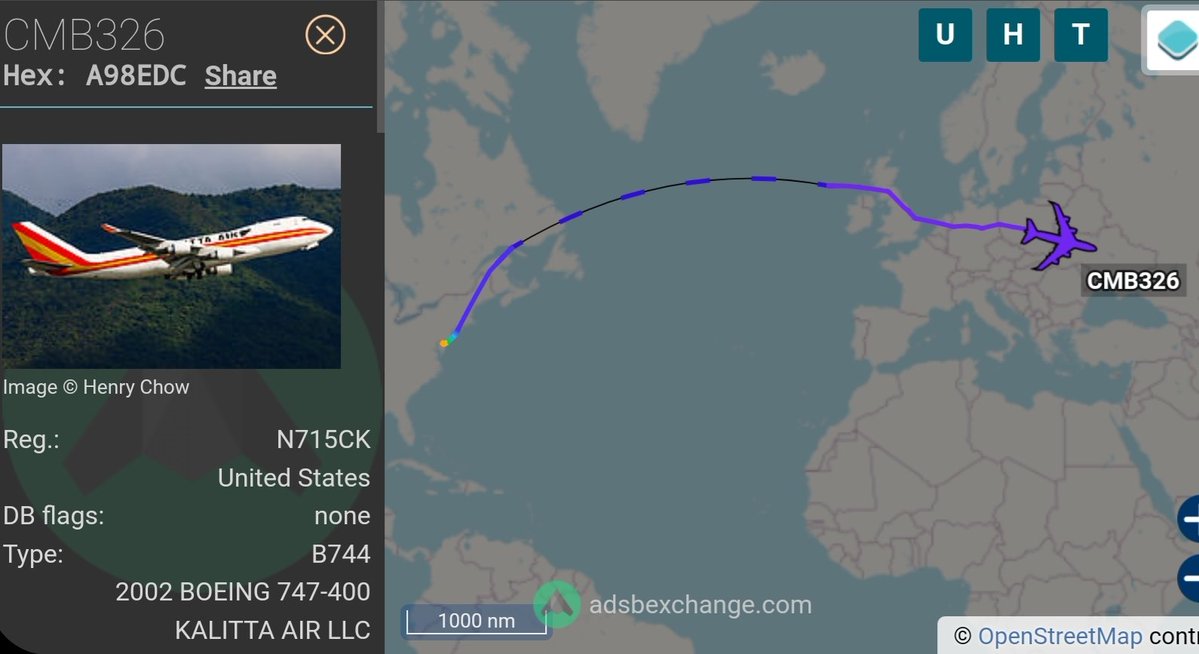Another USTRANSCOM/ CAMBER flight to Ukraine. U.S. CMB326 is Kalitta Air B747-400 N715CK A98EDC  (@ADSBexchange)