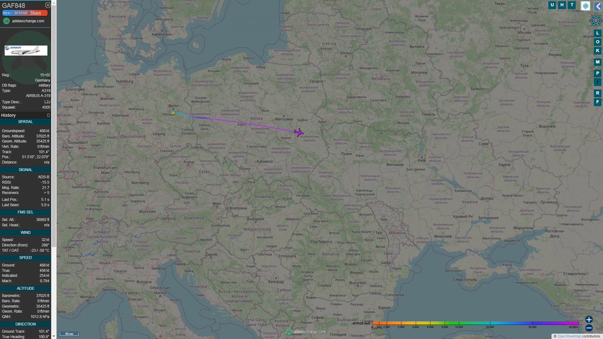 German Air Force A319 GAF848 en route to Ukraine