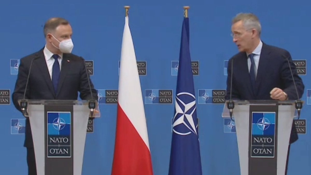 After meeting Polish President Duda, NATO chief Stoltenberg criticizes China's backing of Russia's demand for the alliance to limit membership as an attempt to deny sovereign nations the right to make their own choices.  Stoltenberg calls on Moscow to accept his offer of talks