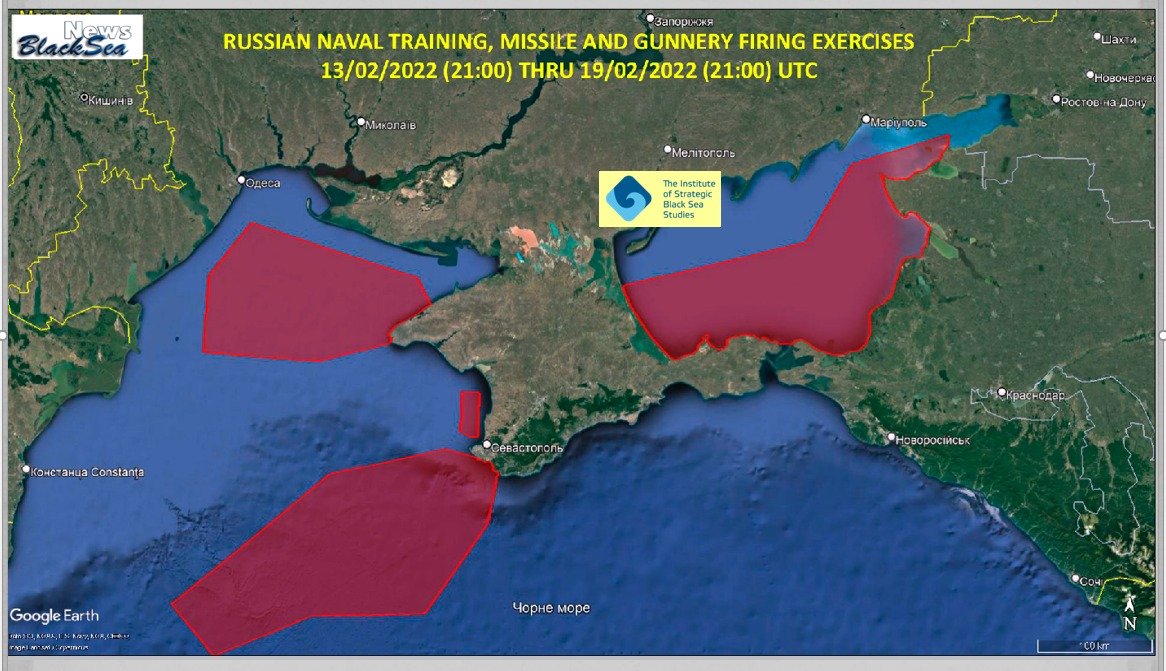 Russia closing wide areas of Black Sea and almost whole Azov Sea for missile exercises. NOTAMs issued