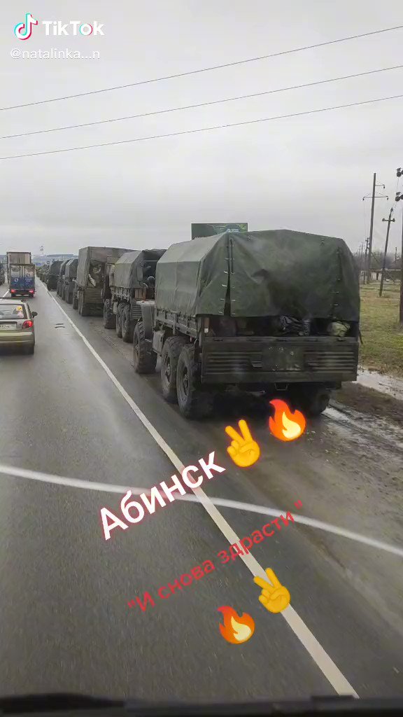 Military convoy filmed in Abinsk, Krasnodar Krai