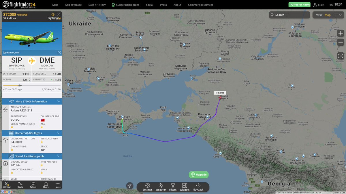 Civilian traffic from Crimea is diverted to avoid to fly over Sea of Azov