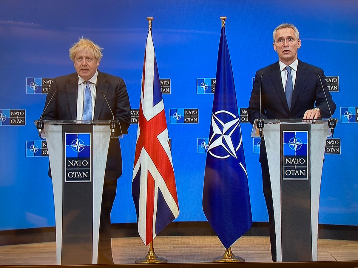 NATO SecGen Stoltenberg with  PM Johnson describes Russia's military build-up as a dangerous moment for Europe.  He says, the number of Russian forces is going up. The warning time for a possible attack is going down