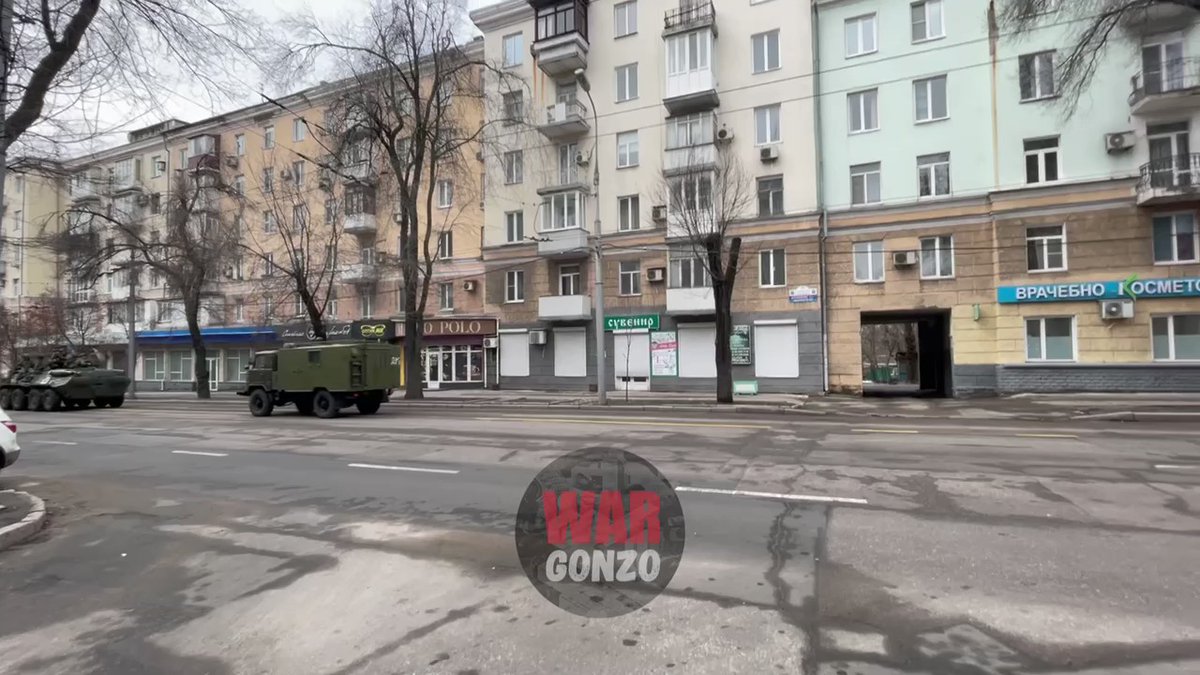 Military convoy filmed in downtown Donetsk