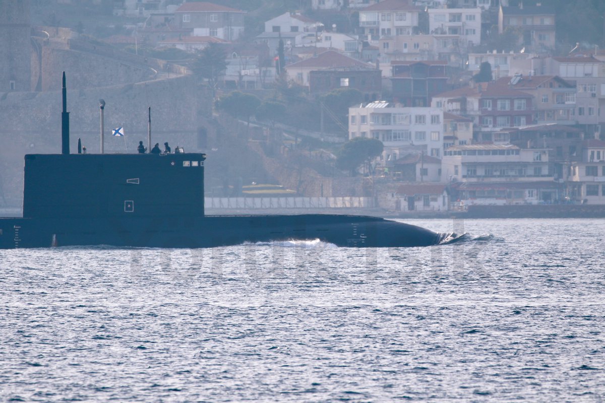 Armed with Novator 3M14 (NATO:SSN-30-A) Kalibr-PL cruise missiles, Russian Navy Project 636.3 Kilo+ class sub Black Sea Fleet 4th Independent Submarine Brigade's Rostov-na-Donu B237 transited Dardanelles towards Marmara en route to Black Sea