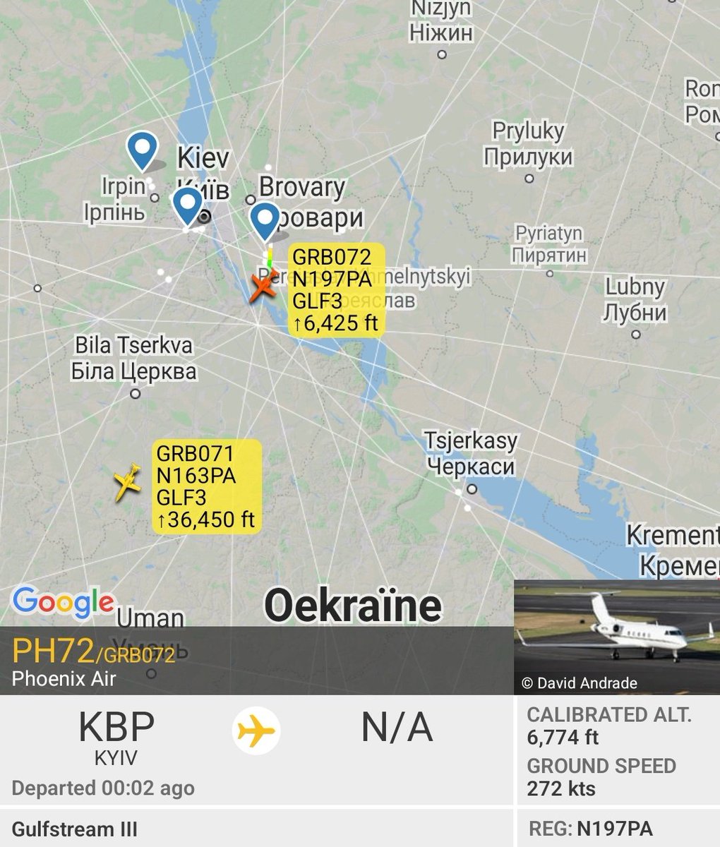 Two Phoenix Air Gulfstreams III N163PA N197PA visited Kyiv Boryspil in Ukraine last night and are returning now. Could be evacuating American staff