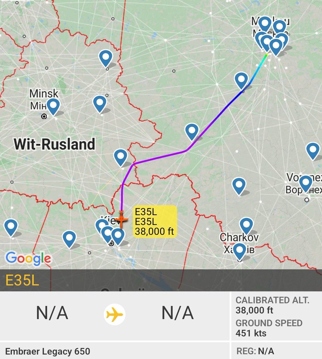 Private jet (P4-888) from Moscow to Ukraine