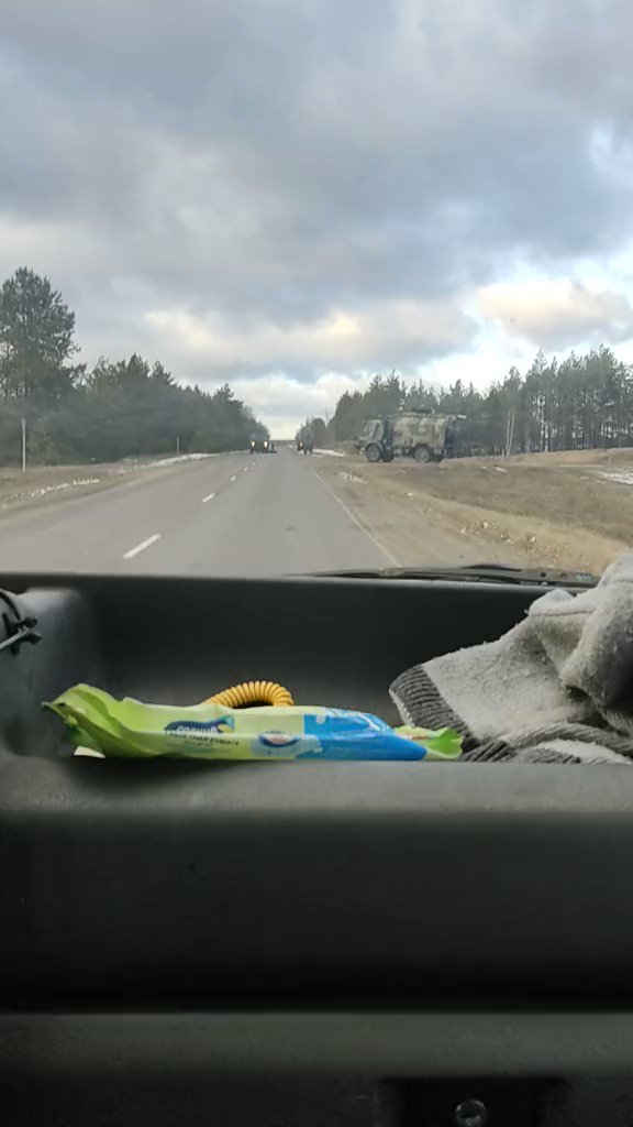 Military convoy filmed at Zhary, Kamarin in Belarus on the border with Ukraine