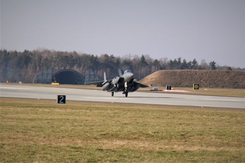 Minister of Defense of Poland: More U.S. F15 fighters have landed today at the base in Łask. 8 aircraft will join those that came to Poland last week