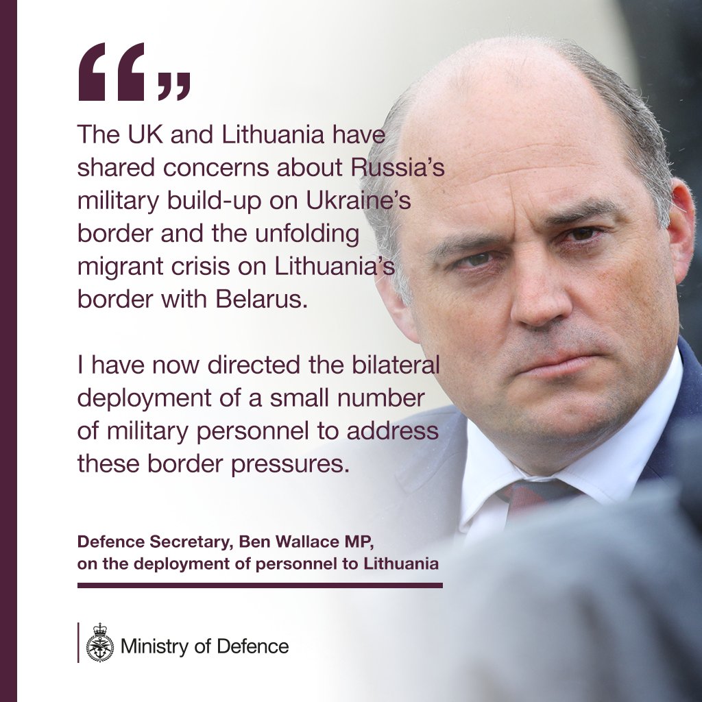 UK to send small number of troops to Lithuania to support with intelligence, surveillance & reconnaissance. It follows the deployment in December of small team to scout out what support UK military could offer at time of crisis for Lithuania with Belarus over migrant crossings