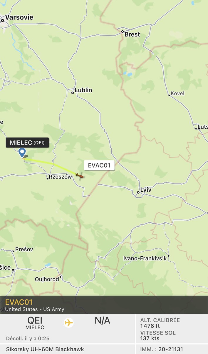 US Army UH-60M Black Hawk call sign EVAC01 approaching Ukraine