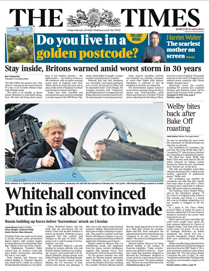 The Times: British government officials said the situation had changed in the last 24 hours, and that Putin had made the decision to invade Ukraine
