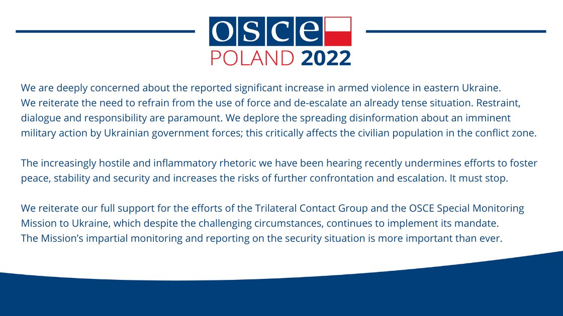 In light of the significant deterioration of the security situation in eastern Ukraine, @OSCE Chairman-in-Office, FM @RauZbigniew and OSCE Secretary General @HelgaSchmid_SG made the following statement