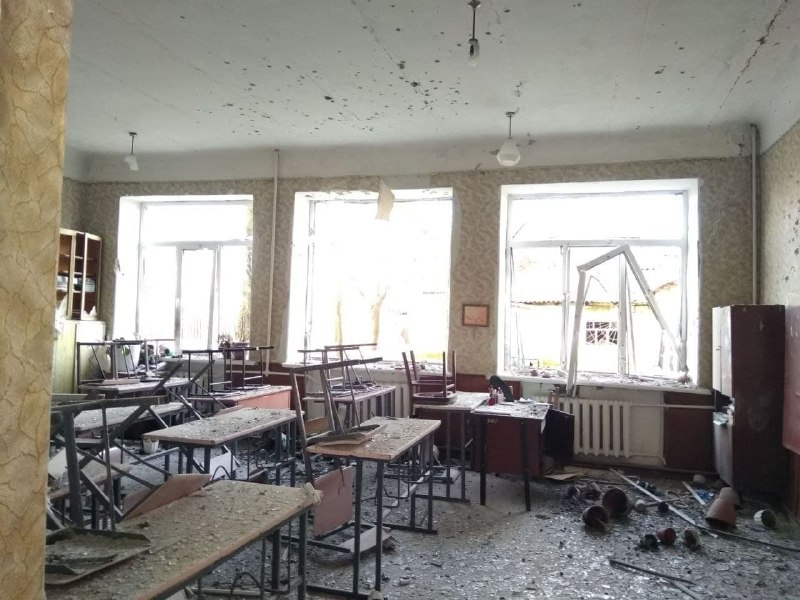 Occupation authorities in parts of Donetsk region showing damage to schools in Petrovsky and Kyyvsky districts of Donetsk