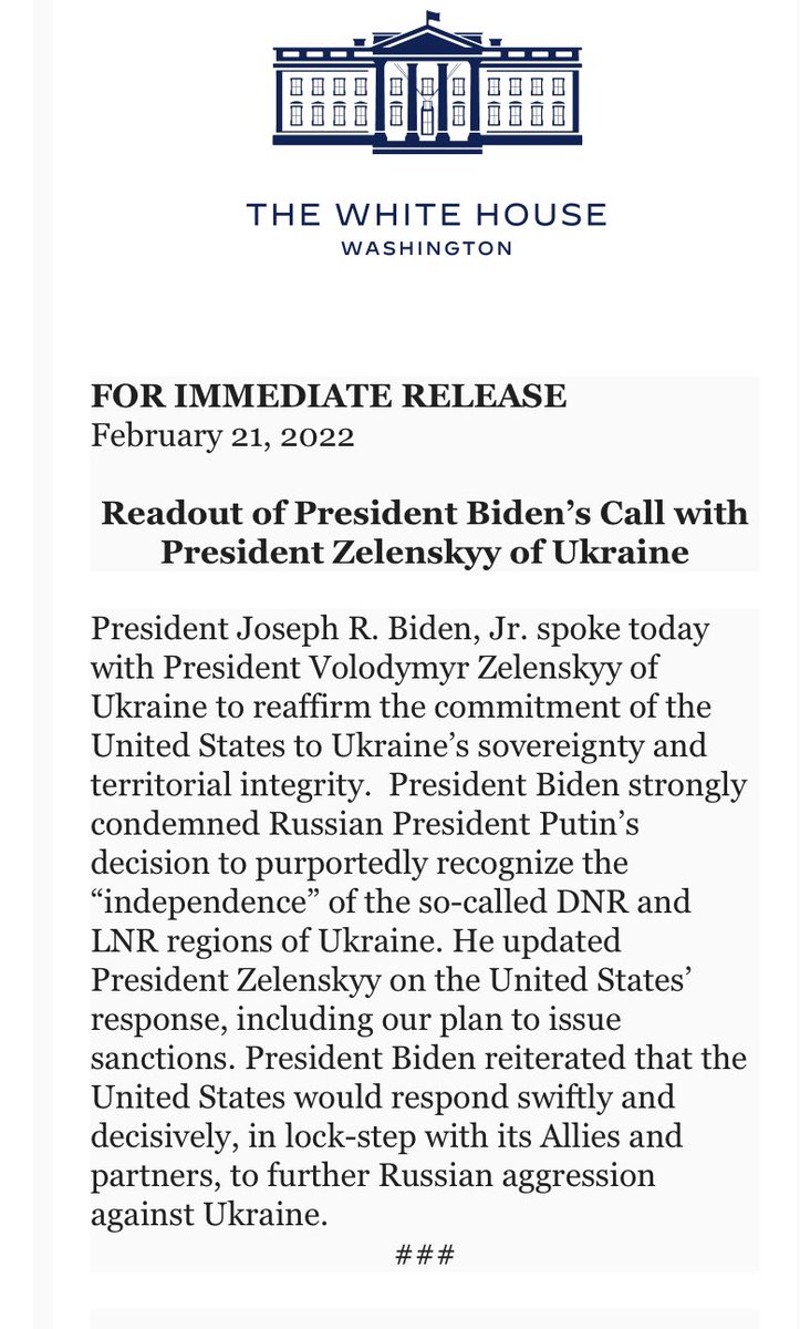 Here's the readout of the @POTUS call with @ZelenskyyUa