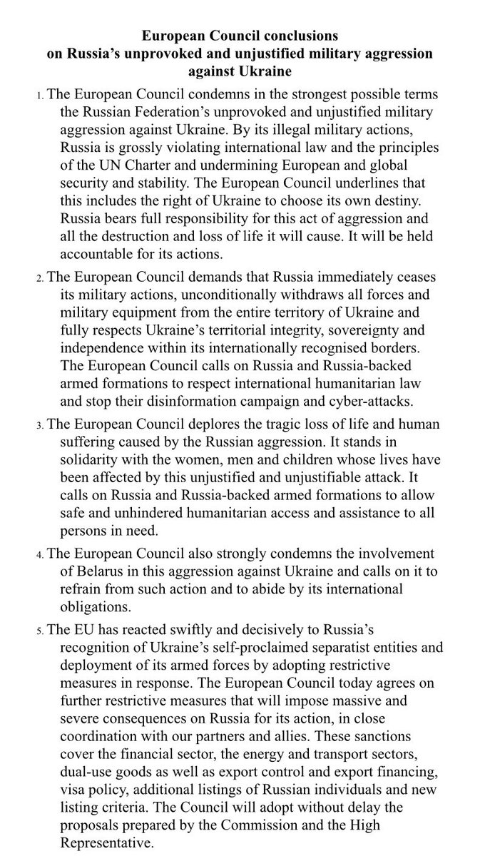 European Council conclusions on Russia's unprovoked and unjustified military aggression against Ukraine