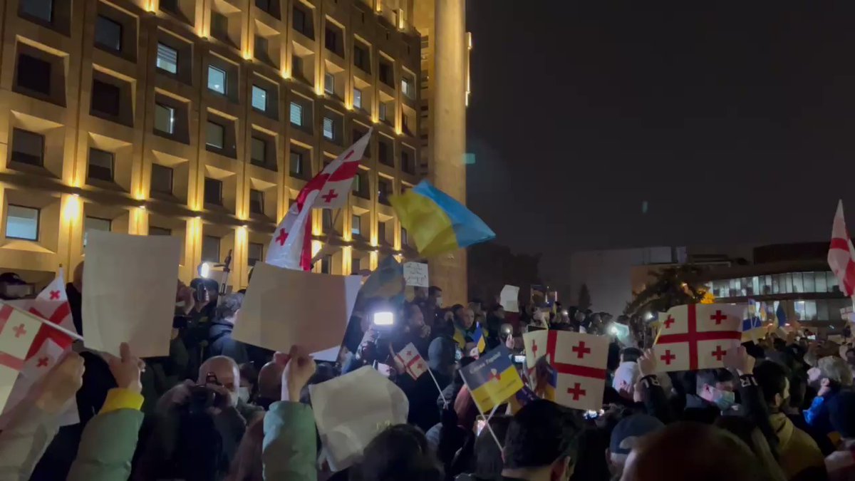 In Tbilisi, Georgia, thousands took part in a protest rally against the government's decision to not sanction Russia over its invasion of Ukraine.  Georgians are supporting the people of Ukraine