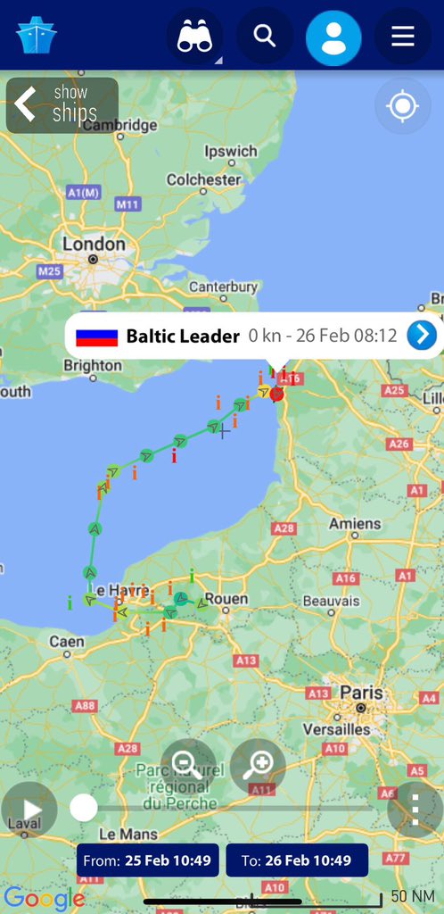 According to reports, the Russian-flagged vehicle carrier Baltic Leader was seized at the port of Boulogne-sur-mer. Here's the past track