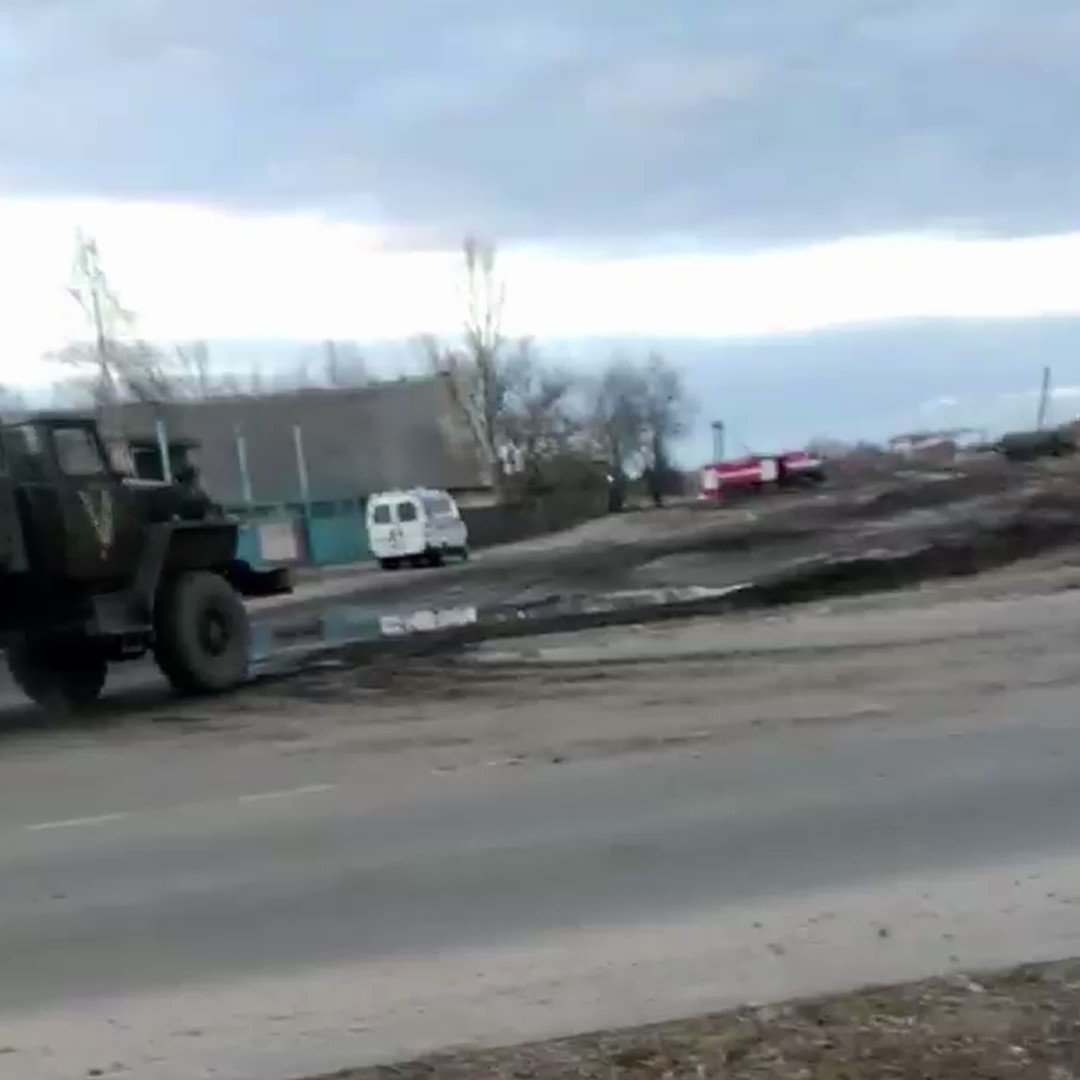 Ural trucks of the Russian Armed Forces marked with V were seen in Yelsk (Gomel region, Belarus) today at around 18:00