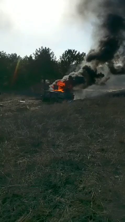 Russian vehicle burning in Nova Kakhovka