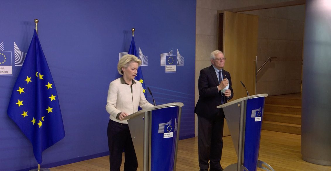 President @VonDerLeyen and High Rep @JosepBorrellF announce, for the first time ever, the European Union will finance purchase and deliver military equipment to a country that is under attack.  This is a watershed moment