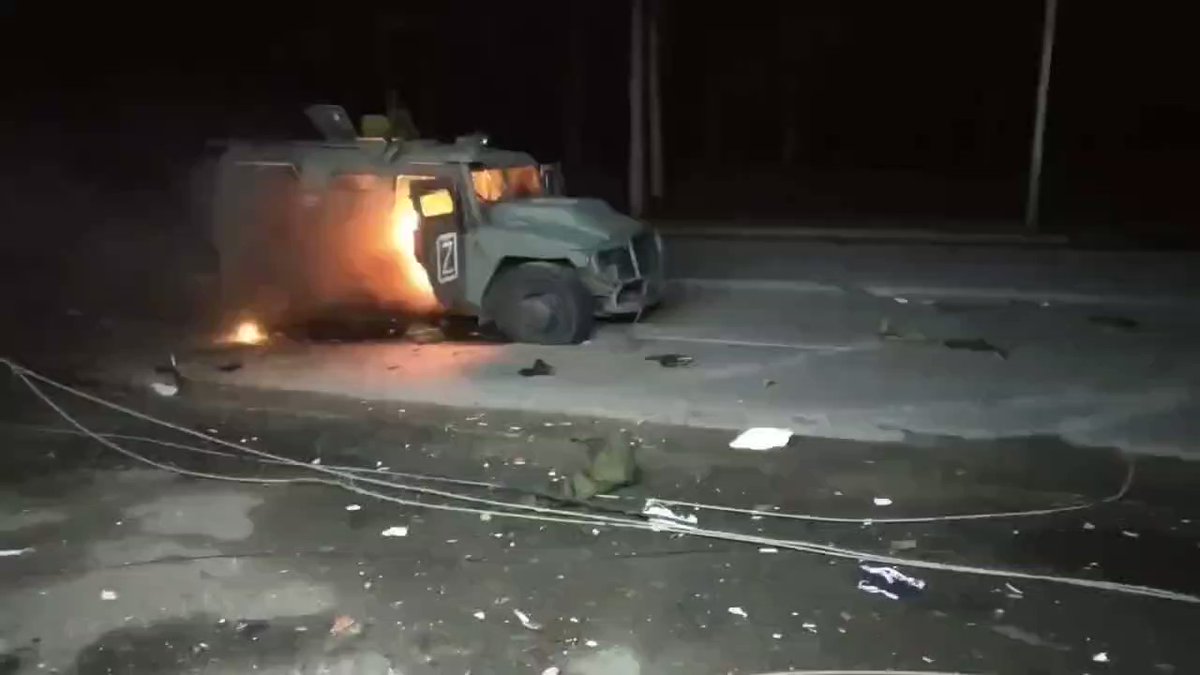 Russian vehicles burnt in Kharkiv